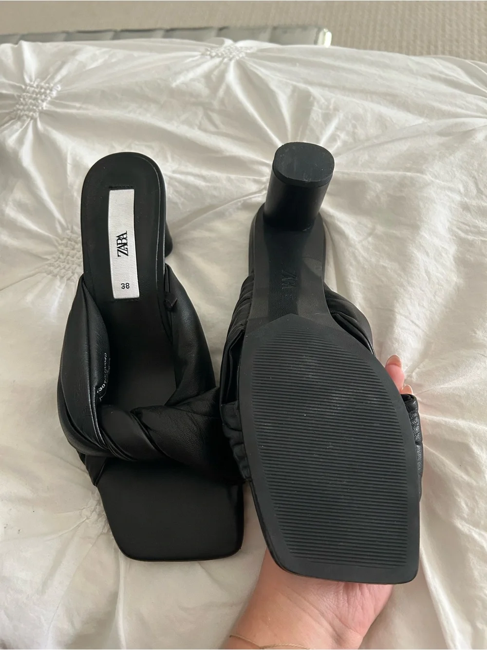 Zara Black Knotted Leather Mules - Picture 3 of 4